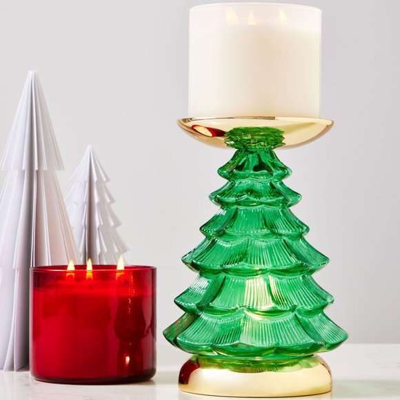 Bath & Body Works Christmas Tree 3 Wick Pedestal Candle Holder Lights Up - Picture 1 of 2